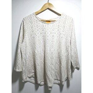 Ruby Rd Petite Womens Blouse Top Geometric Pattern Size PXL 3/4 Sleeve Rayon